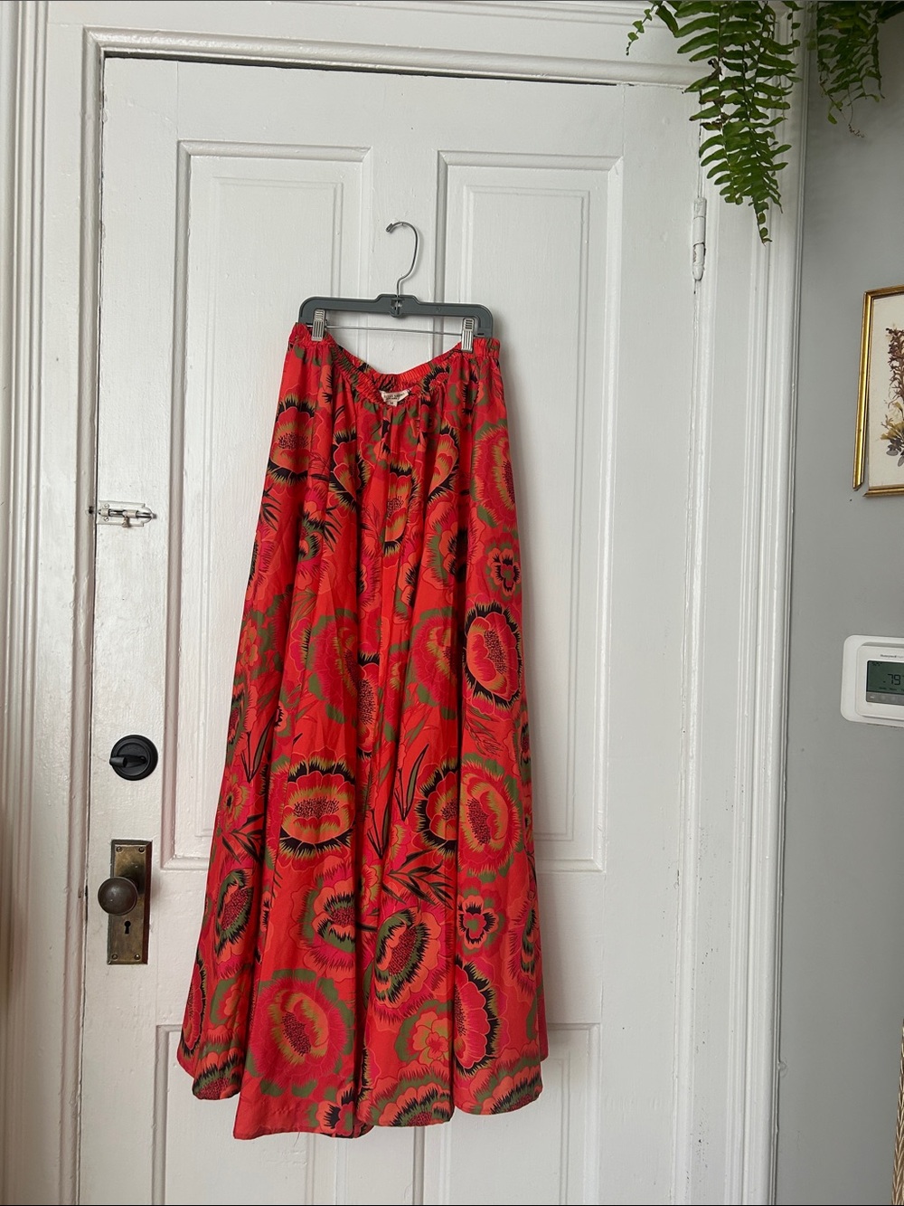 Vibrant Red Floral Maxi Skirt - Women
